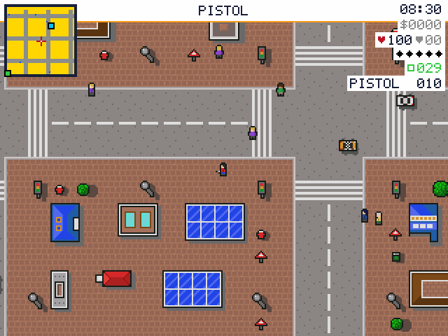 Downtown, a moment after picking up the pistol